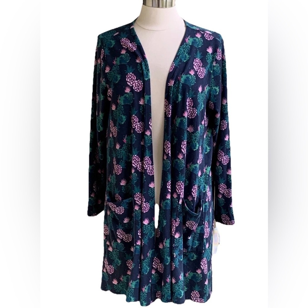 NWT LuLaRoe Caroline Cardigan Cactus Print L Open Sweater Duster Succulent Boho